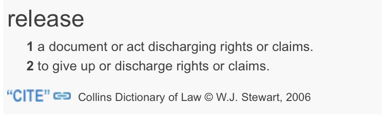 Terrilltf's tweet image. Word of the day: Release - to give up or discharge rights or claims.
#WhitePaper2 #TerminationPlan