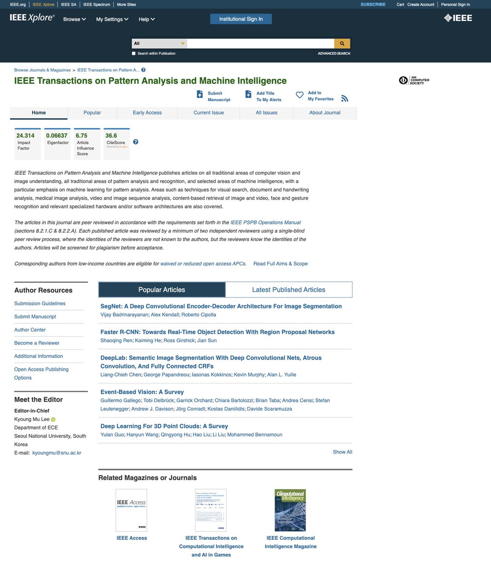 Our PAMI (new IF=24.314), "Deep Learning For 3D Point Clouds: A Survey" is one of the most popular articles (see IEEEXplore)

Yulan Guo; Hanyun Wang; Qingyong Hu; Hao Liu; Li Liu; Mohammed Bennamoun