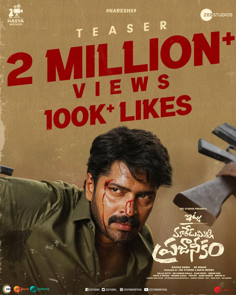 Raam Reddy (@raamdop) on Twitter photo 2️⃣ Million+ views and 100k+ likes for #ItluMaredumilliPrajaneekam teaser 🔥
Watch here🔗 bit.ly/IMP_Teaser
#IMP <a href="/allarinaresh/">Allari Naresh</a> <a href="/anandhiactress/">Anandhi (kayal)</a> @raajmohan73 <a href="/ZeeStudios_/">Zee Studios</a> <a href="/HasyaMovies/">Hasya Movies</a> <a href="/RajeshDanda_/">Razesh Danda</a> <a href="/lemonsprasad/">Prasad Nimmakayala</a> <a href="/abburiravi/">abburi ravi</a> <a href="/SricharanPakala/">Sricharan Pakala</a> <a href="/RaamDop/">Raam Reddy</a> 2️⃣ Million+ views and 100k+ likes for #ItluMaredumilliPrajaneekam teaser 🔥
Watch here🔗 bit.ly/IMP_Teaser
#IMP <a href="/allarinaresh/">Allari Naresh</a> <a href="/anandhiactress/">Anandhi (kayal)</a> @raajmohan73 <a href="/ZeeStudios_/">Zee Studios</a> <a href="/HasyaMovies/">Hasya Movies</a> <a href="/RajeshDanda_/">Razesh Danda</a> <a href="/lemonsprasad/">Prasad Nimmakayala</a> <a href="/abburiravi/">abburi ravi</a> <a href="/SricharanPakala/">Sricharan Pakala</a> <a href="/RaamDop/">Raam Reddy</a>