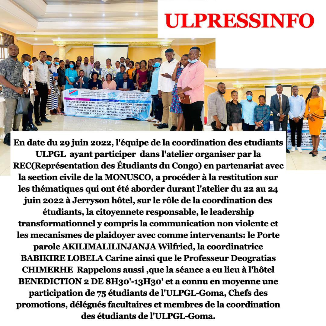 Une équipe dynamique, toujours à la recherche de l’amélioration. la coordination des étudiants sous le leadership de son Numéro 01, le Porte-parole des étudiants <a href="/Wilfried/">Wilfried 😎</a> @AKILIMALI, vient de participer à un atelier de réflexion organisé par la REC ce 29 juin 2022.