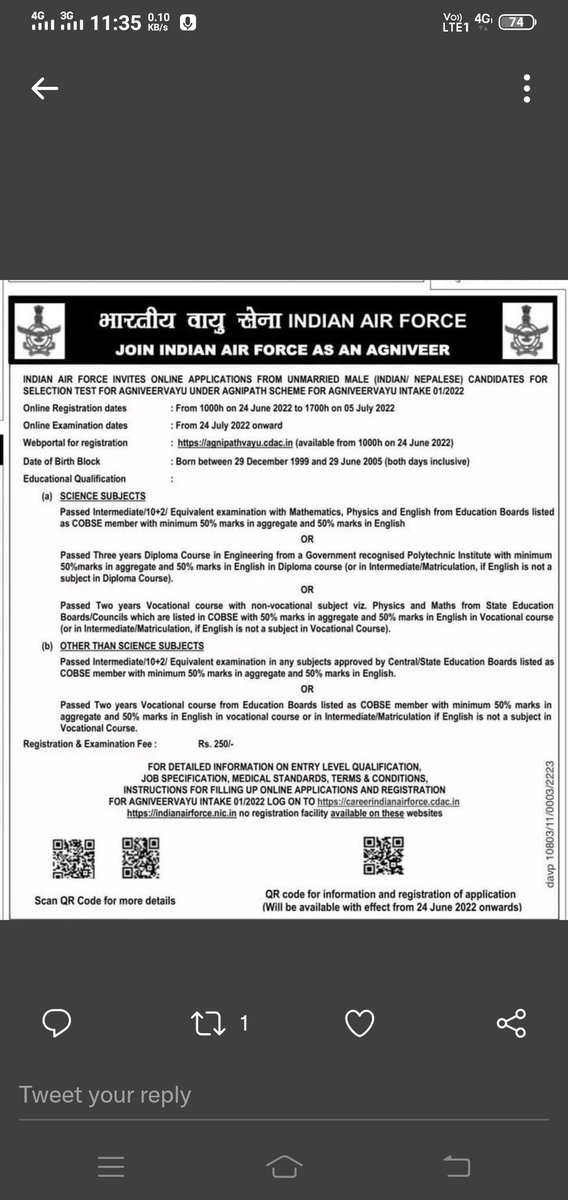 Amiya4NCC's tweet photo. #NationalCadetCorps
#Agnipath
#BharatkeAgniveer
Join Indian Air force as Agniveers.
1(O)NU NCC BAM https://t.co/rYKXX7ja2y