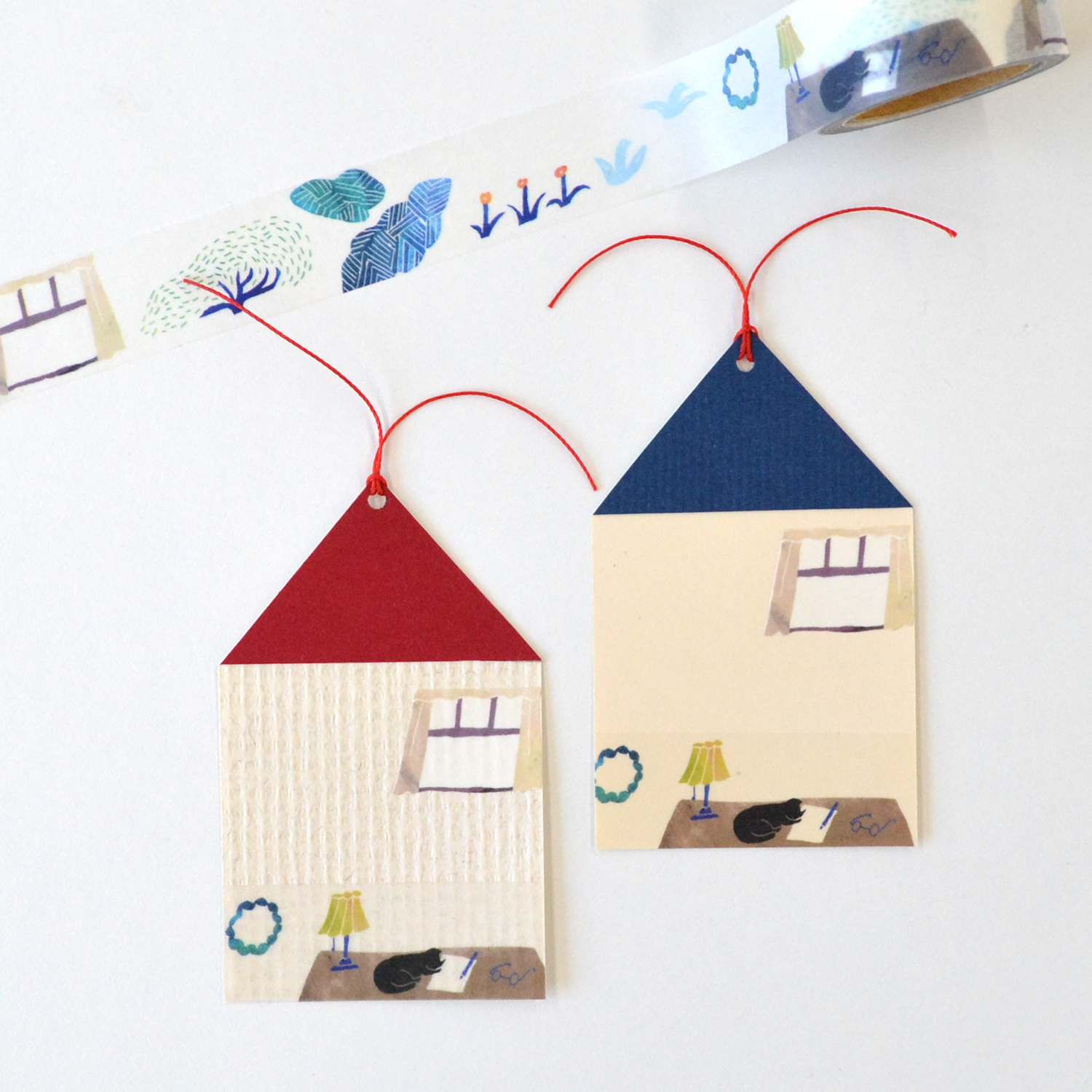 モノコトストア Monokotostore 石田敦子さんのイラストが可愛いマスキングテープ Afternoon こちらを使っておうち型タグを作りました ほのぼのとしたやさしい雰囲気に仕上がりましたよ Monokotostore モノコトストア マスキングテープ T