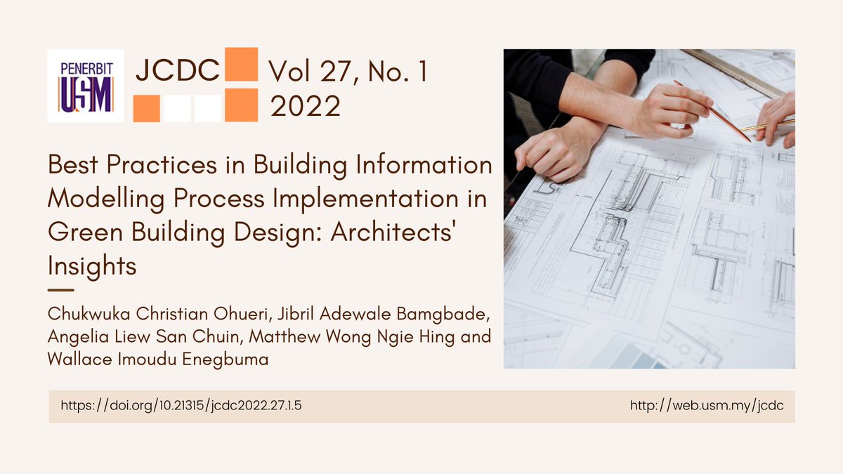 Journals_USM's tweet photo. Best Practices in Building Information Modelling Process Implementation in Green Building Design: Architects' Insights
Chukwuka Christian Ohueri, Jibril Adewale Bamgbade, Angelia Liew San Chuin, Matthew Wong Ngie Hing and Wallace Imoudu Enegbuma
https://t.co/61CeqT4EBD https://t.co/LURxDwjOGU