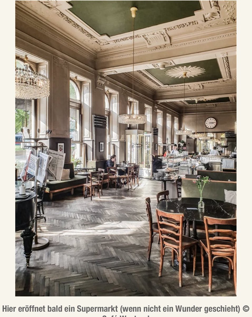 Armin Wolf (@arminwolf) on Twitter photo Wie kann in einer „Kulturstadt“ mit 2 Mio Menschen ein derart prachtvolles Cafe zw. Bahnhof und berühmtester Einkaufsstraße nicht funktionieren? Rundherum aber zig Fastfood-Buden?
Wäre ewig schade, wenn das herrlich renovierte Westend wirklich zusperrt.
(via <a href="/florianklenk/">Florian Klenk</a>) Wie kann in einer „Kulturstadt“ mit 2 Mio Menschen ein derart prachtvolles Cafe zw. Bahnhof und berühmtester Einkaufsstraße nicht funktionieren? Rundherum aber zig Fastfood-Buden?
Wäre ewig schade, wenn das herrlich renovierte Westend wirklich zusperrt.
(via <a href="/florianklenk/">Florian Klenk</a>)