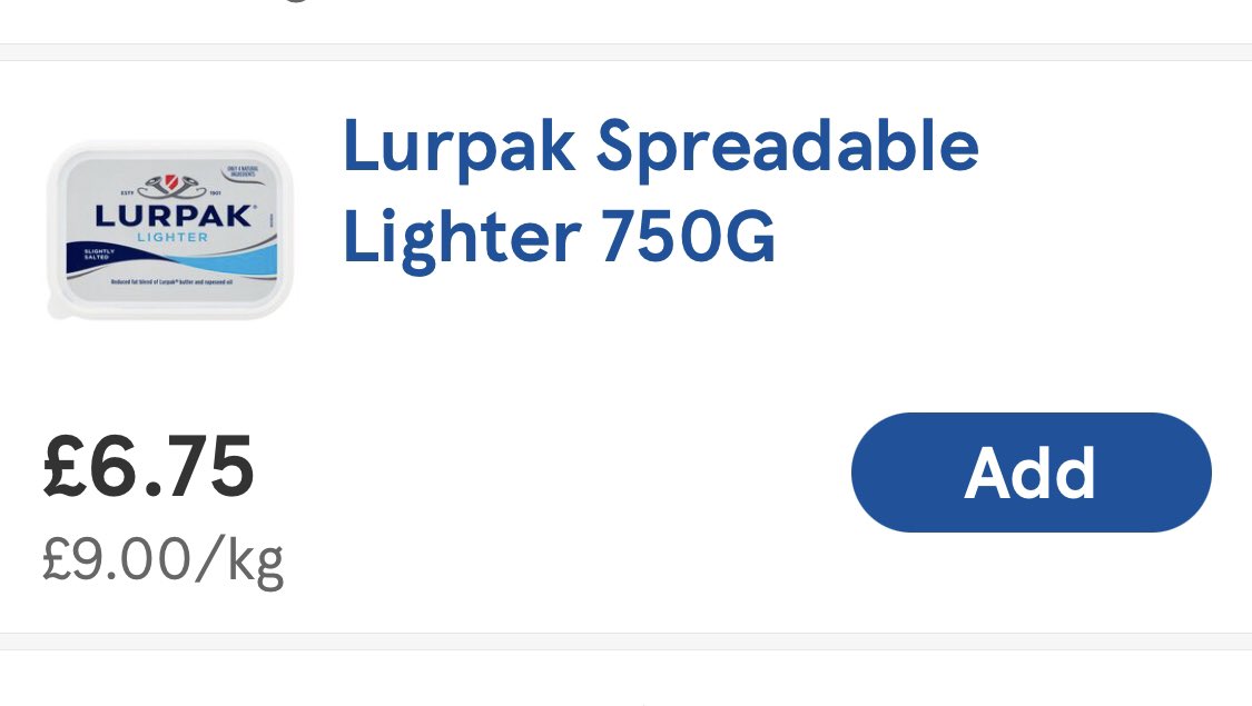MummaBeBack's tweet photo. #CostOfLiving I can just about cope with everything else going up, but seriously, not the Goddam #Lurpak.  Leave me with one luxury!😭 https://t.co/HUSz1FRD61