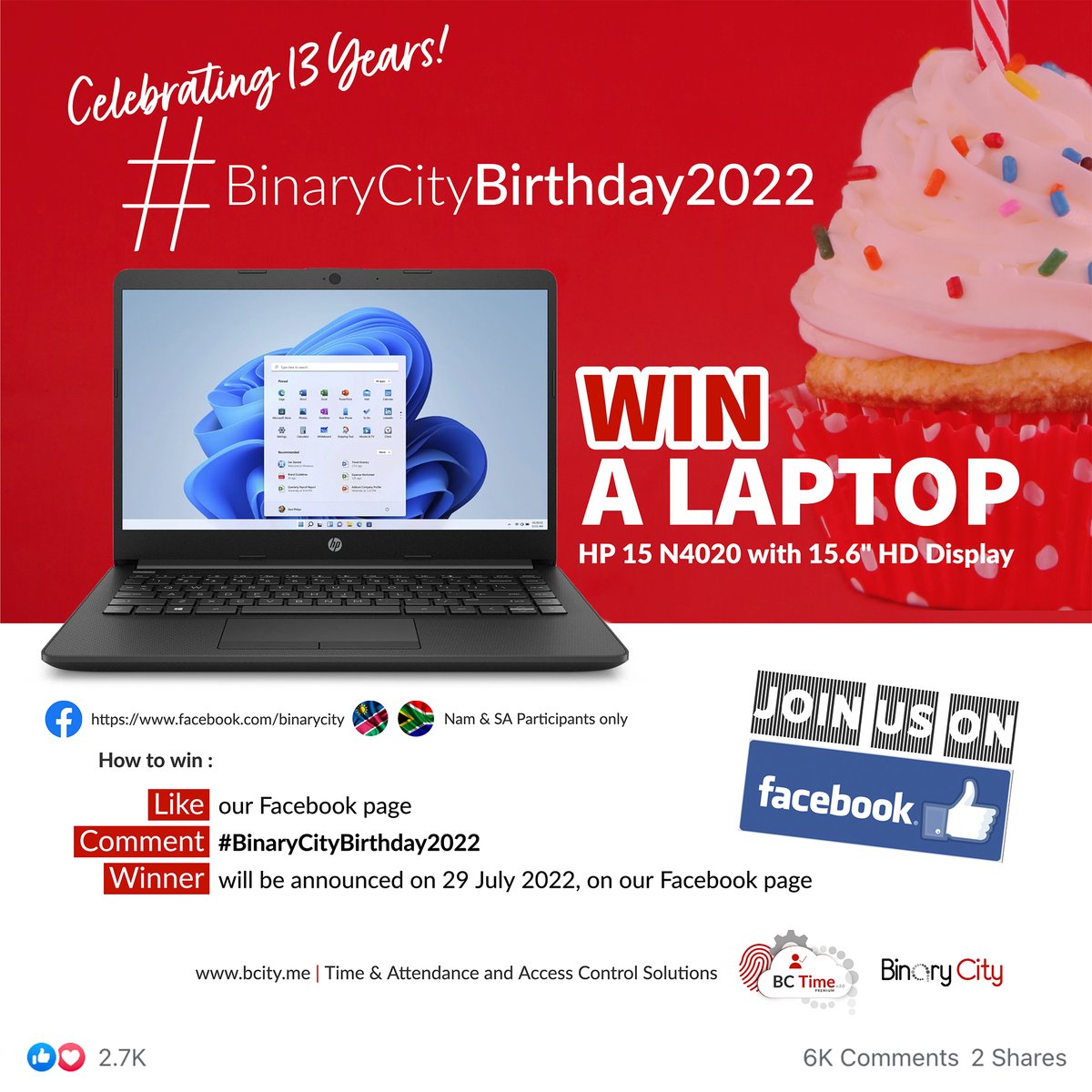 It's our 13th Birthday and we're giving away a laptop to one of our Facebook friends...join us: facebook.com/264008148026/p…

#BinaryCityBirthday2022 - bcity.me