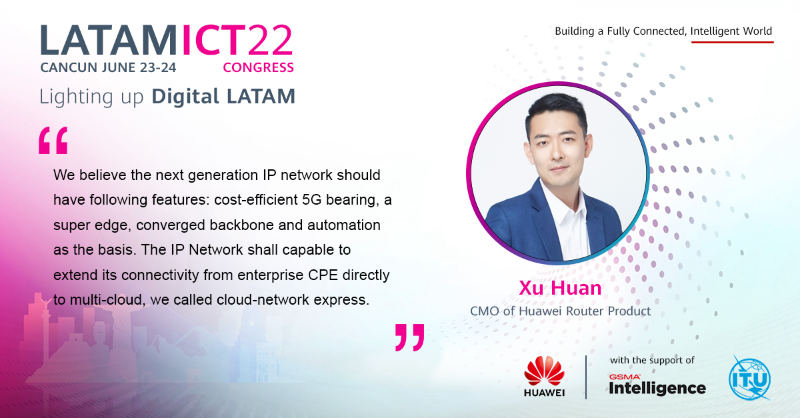 HuaweiNetworks's tweet photo. At the #IPGala of #LATAMICTCongress, Xu Huan, the CMO of #Huawei Router Product, delivered that 5G, FTTH &amp; cloud are opportunities for telecom carriers in the coming future. He also introduced 5 main features about building the best experience IP networks in the themed speech.