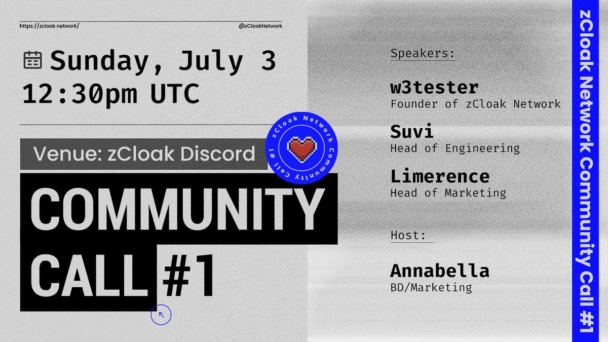 zCloak Network (@zcloaknetwork) on Twitter photo 🪧Welcome to zCloak's Community Call #1
⌚️2022/07/03-12:30pm UTC at Discord
🔥Listen for 20+min and complete Gleam task list
🎁Claim OAT powered by <a href="/ProjectGalaxyHQ/">Now Galxe (Previously Project Galaxy)</a>
#Giveaway
Retweet and tag 3 friends!
🔗galaxy.eco/zcloaknetwork/…
#ProjectGalaxy #zCloakNetwork 🪧Welcome to zCloak's Community Call #1
⌚️2022/07/03-12:30pm UTC at Discord
🔥Listen for 20+min and complete Gleam task list
🎁Claim OAT powered by <a href="/ProjectGalaxyHQ/">Now Galxe (Previously Project Galaxy)</a>
#Giveaway
Retweet and tag 3 friends!
🔗galaxy.eco/zcloaknetwork/…
#ProjectGalaxy #zCloakNetwork