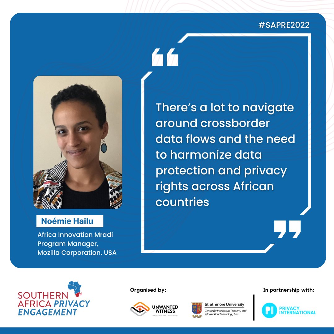 'There’s a lot to navigate around cross-border data flows and the need to harmonize #DataProtection and #Privacy rights across African countries' - Noémie Hailu

#SAPRE2022 recording 🔗 youtu.be/UKXJvnagyYY 

#PSA2022