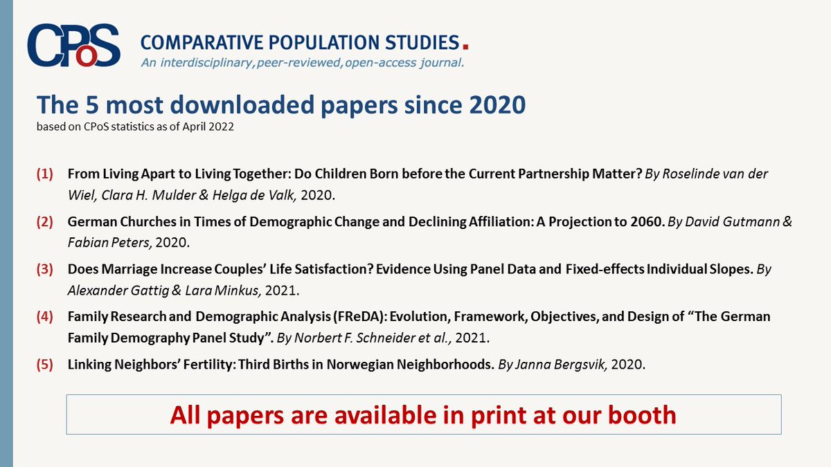 Comparative Population Studies (@cpos_journal) on Twitter photo Congratulations to our <a href="/cpos_journal/">Comparative Population Studies</a> authors <a href="/RoselindeVDWiel/">Roselinde van der Wiel</a> @laraminkus <a href="/FredaPanel/">FReDA Panel | @FReDA@sciences.social</a> <a href="/jbrgsvk/">Janna Bergsvik</a> for being among the 5 most downloaded papers since 2020. All are available in print at our #EPC2022 booth Congratulations to our <a href="/cpos_journal/">Comparative Population Studies</a> authors <a href="/RoselindeVDWiel/">Roselinde van der Wiel</a> @laraminkus <a href="/FredaPanel/">FReDA Panel | @FReDA@sciences.social</a> <a href="/jbrgsvk/">Janna Bergsvik</a> for being among the 5 most downloaded papers since 2020. All are available in print at our #EPC2022 booth