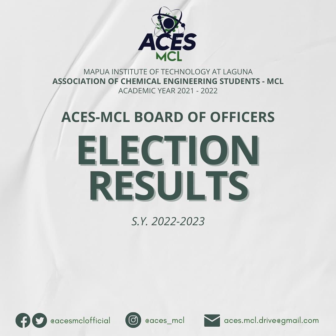 acesmclofficial's tweet photo. The Association of Chemical Engineering Students – Malayan Colleges Laguna (ACES-MCL) would like to present to you the official tally of votes verified by the Executive Committee and the organization's adviser.

(1/5) https://t.co/IwHURSzp5A