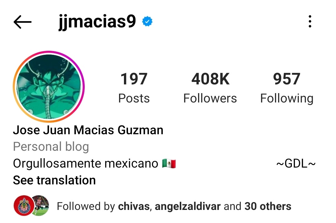 La nueva foto de perfil de JJ Macías en instagram.