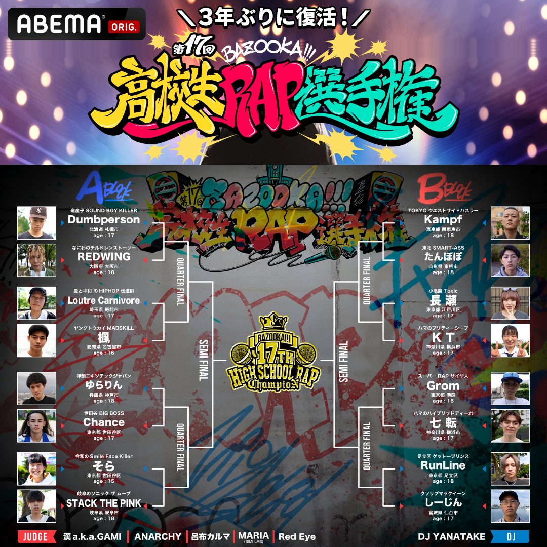 第17回高校生RAP選手権 🏆7月2日 決勝大会🏆 トーナメント表 🟦A