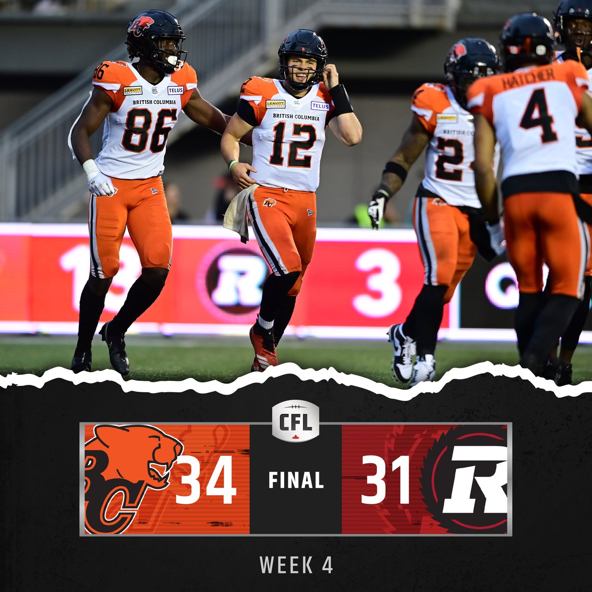 CFL's tweet photo. BC came to play 👀 

The @BCLions take a Thursday thriller to start off Canada Day weekend!

#CFLGameday https://t.co/avg5vAtCSE