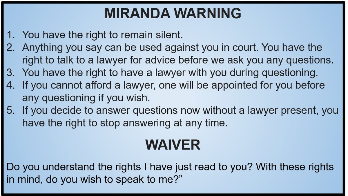 AkiliAmethyst's tweet photo. Apparently US police don't have to tell you your rights when they arrest you anymore. Please share this and teach your kids. Post it everywhere, IRL. Graffiti it. Everyone needs to know this, especially those who can't afford things like internet. #needtoknow #yourrights #USA https://t.co/PXX5U9ubPs