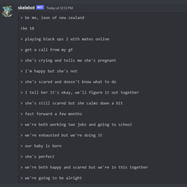 DaveOshry's tweet photo. We got a greentext bot for our internal discord so now we're never going to get any work done https://t.co/odwqZZHhZw