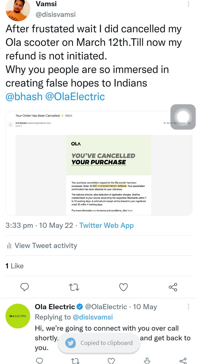 Its been more than two months since you said you will take care of a refund .
I don't know what to say about <a href="/OlaElectric/">Ola Electric</a> credibility.