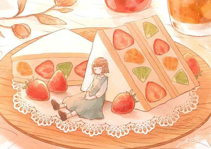 「closed eyes strawberry shortcake」 illustration images(Popular)