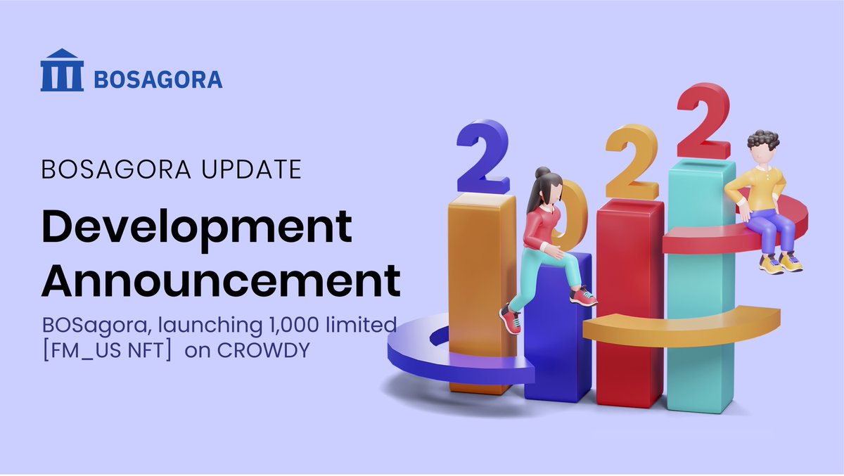🏛[Announcement]

#BOSagora, launching 1,000 limited [FM_US NFT] on CROWDY🎉To celebrate the remarkable achievements of US funds run by our strategic partner FMway.❤️

Read more:
bit.ly/3a4IoRN

❤️Like &amp; Retweet