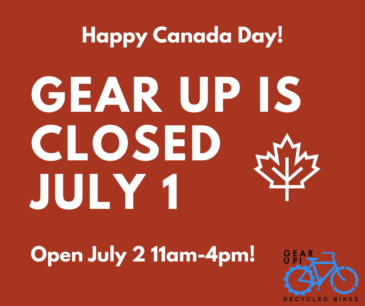 Gear Up will be CLOSED on July 1 for Canada Day! Stop by on Saturday, July 2 from 11am-4pm to check out our available bikes, or make an appointment via email to shop during the week!

Questions? Email gearup.kingston@gmail.com