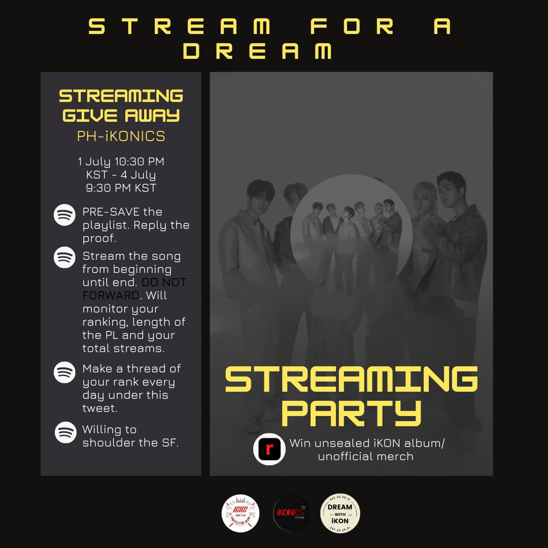 UnitedForiKON (@unitedforikon) on Twitter photo ✨STREAMING PARTY GA✨
📢Filo-iKONICS
STREAM FOR A DREAM team with <a href="/iKONICSOFC/">iKONICs OFFICIAL</a> and <a href="/DREAMWITHiKON/">DREAMWITHiKON</a> is back as well. Check the poster for details.
PRE SAVE
🔗: ren.fm/tk58ywv1dQhzZv…
EXO-Ls and iKONICs
#GetReadyWeAreOne
#엑소 #EXO #아이콘 #iKON
<a href="/weareoneEXO/">EXO</a> <a href="/YG_iKONIC/">J</a> ✨STREAMING PARTY GA✨
📢Filo-iKONICS
STREAM FOR A DREAM team with <a href="/iKONICSOFC/">iKONICs OFFICIAL</a> and <a href="/DREAMWITHiKON/">DREAMWITHiKON</a> is back as well. Check the poster for details.
PRE SAVE
🔗: ren.fm/tk58ywv1dQhzZv…
EXO-Ls and iKONICs
#GetReadyWeAreOne
#엑소 #EXO #아이콘 #iKON
<a href="/weareoneEXO/">EXO</a> <a href="/YG_iKONIC/">J</a>