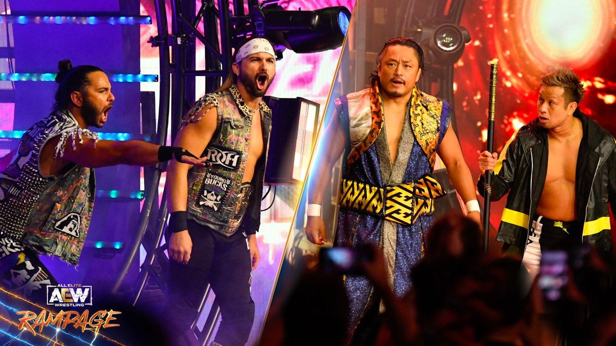 The #ForbiddenDoor is still cracked open tonight on #AEWRampage! It's a former IWGP Tag Team champion match-up, with current #AEW World Tag Team champs @YoungBucks taking on @njpwglobal's @YOSHIHASHICHAOS & @510njpw at 10pm ET/9pm CT/10pm PT on @tntdrama!