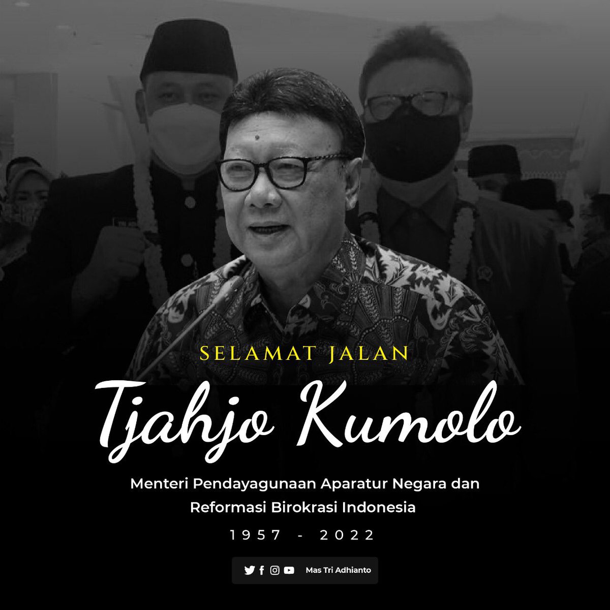 mas_triadhianto's tweet photo. Innalillahi wa inna ilaihi rojiun.

Selamat jalan pak Menteri PANRB, Tjahjo Kumolo.

Semoga amal ibadah almarhum diterima di sisi Allah SWT, diampuni segala dosanya. Dan keluarga yg ditinggalkan diberi ketabahan.

Terimakasih atas dedikasinya dalam pengabdiannya pada bangsa ini. https://t.co/wNYI7s5Nzy