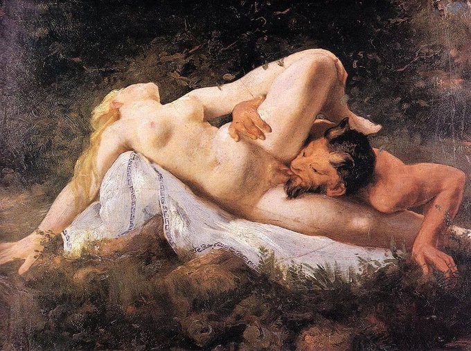 gothspiderbitch's tweet photo. I agree, modern art is far too degenerate for my liking. I only enjoy the classics, like Arthur Fischer’s “Satyr Satisfies Nymph” from 1900. https://t.co/Abhpbzu3BK