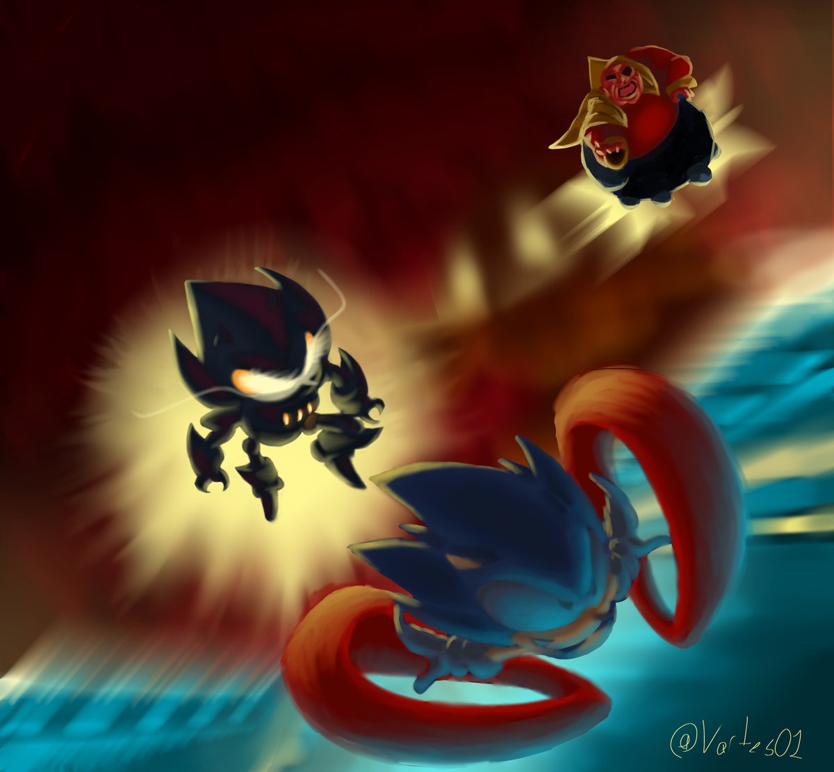 Starved metal sonic trying to steal starved eggman from sonic 