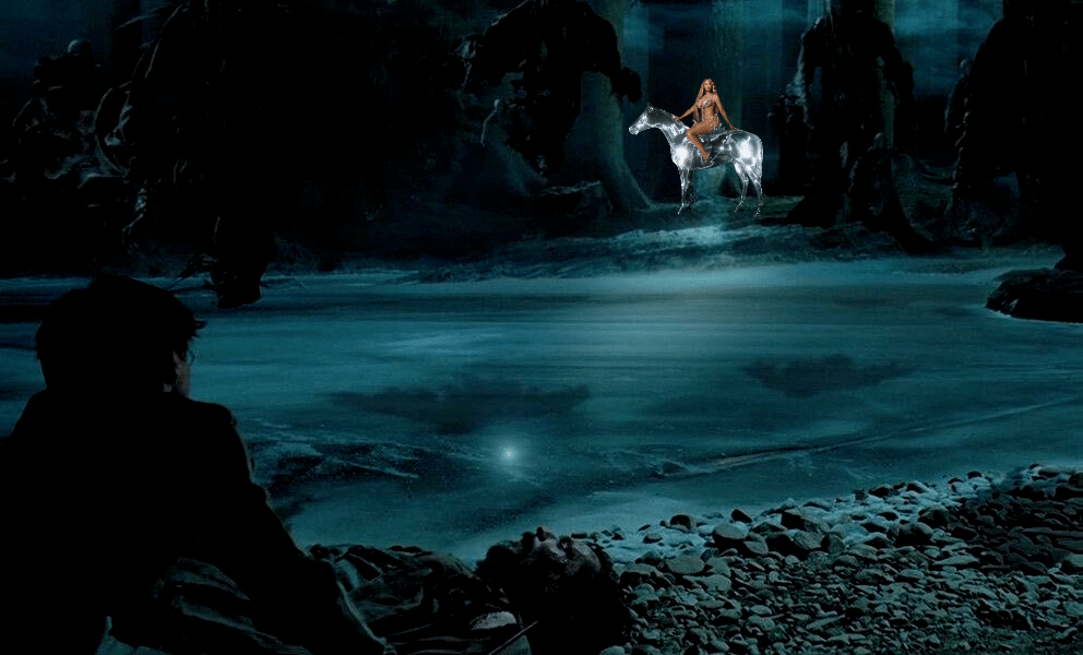 "You were right, Hermione! It wasn't my dad I saw earlier! It was <a href="/Beyonce/">BEYONCÉ</a>!" - Harry Potter, act i EXPECTO PATRONUM #RENAISSANCE