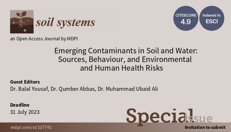 soils_mdpi's tweet photo. 📢Special Issue: Emerging #Contaminants in #soil and #water: Sources, Behaviour, and Environmental and Human Health Risks
https://t.co/QhCuWQRASK

#Waivers and #Discount on the publishing fees can be granted upon request. https://t.co/msDnAKuDrQ