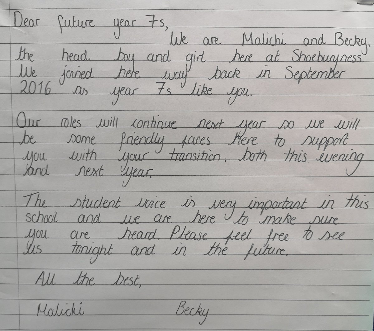 Shoebury_High's tweet image. Some letters from our students to welcome our new Year 7 on their transition day. We are so looking forward to seeing you all. #welcome #proudofourstudents #southend #shoeburyness