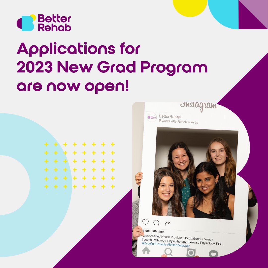 BetterRehab1's tweet photo. Applications for 2023 New Grad Program are now open! 🎓 Join now and be our next Allied Health superstars!

Submit your applications here: https://t.co/nE00mnecnl

#BetterRehab #2023NewGradProgram #NewGrads https://t.co/EmbHpHJg0j