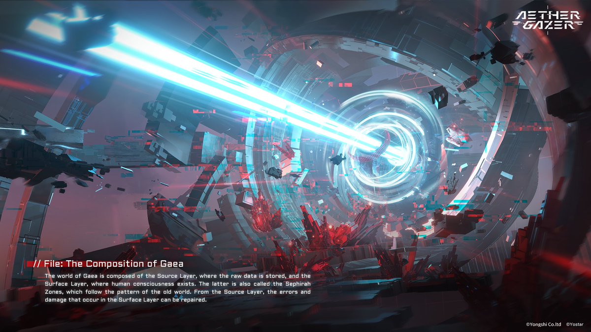 AetherGazerEN's tweet photo. [File: The Composition of Gaea]

The world of Gaea is composed of the Source Layer, where the raw data is stored, and the Surface Layer, where human consciousness exists. The latter is also called the Sephirah Zones.

#AetherGazer #OldWorldFiles #Yostar https://t.co/zDiIQaZiRh