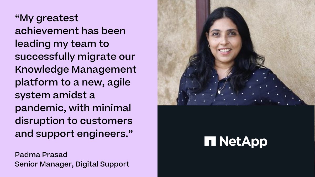 NetAppWIT's tweet image. This month&apos;s Rapid Fire interview is with @NetApp&apos;s Padma Prasad:

&quot;My quest is to continuously improve the self-service experience for NetApp customers through best-in-class digital support content offerings.&quot;   

#NetAppWIT