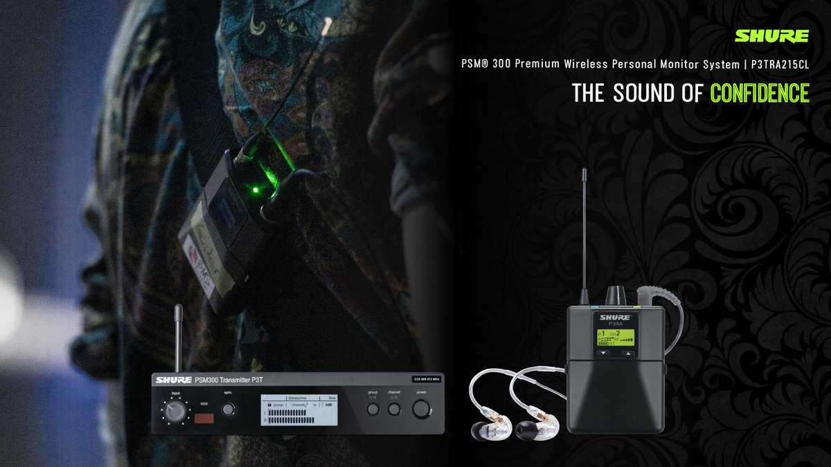 Wireless Personal Monitor System Set
P3TRA215CL Wireless Personal Monitor System Set includes: P3RA Premium Wireless Bodypack Receiver &amp; P3T PSM®300 Wireless Transmitter &amp; SE215 Sound Isolating Earphones

#Shure300MonitoringSystem #P3TWirelessTransmitter #ShureP3RA #SE215