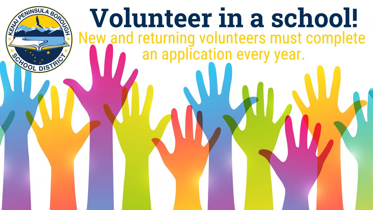 Volunteer in a KPBSD school! Everyone must complete an application, every year. Plan ahead for August and complete your online application today! Start now: communications.blogs.kpbsd.k12.ak.us/2022/06/30/ann…