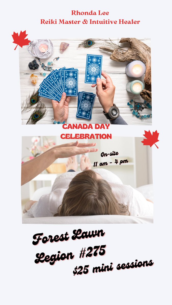 RhondaLee_SA's tweet photo. Stop by the Forest Lawn Legion 11-4 July 1st for a Canada Day “get together”. #yyc #legion #CanadaDay #healing #facepainting #minireads #allages #psychic #medium #reiki @cgynow https://t.co/2mDr0sdICd
