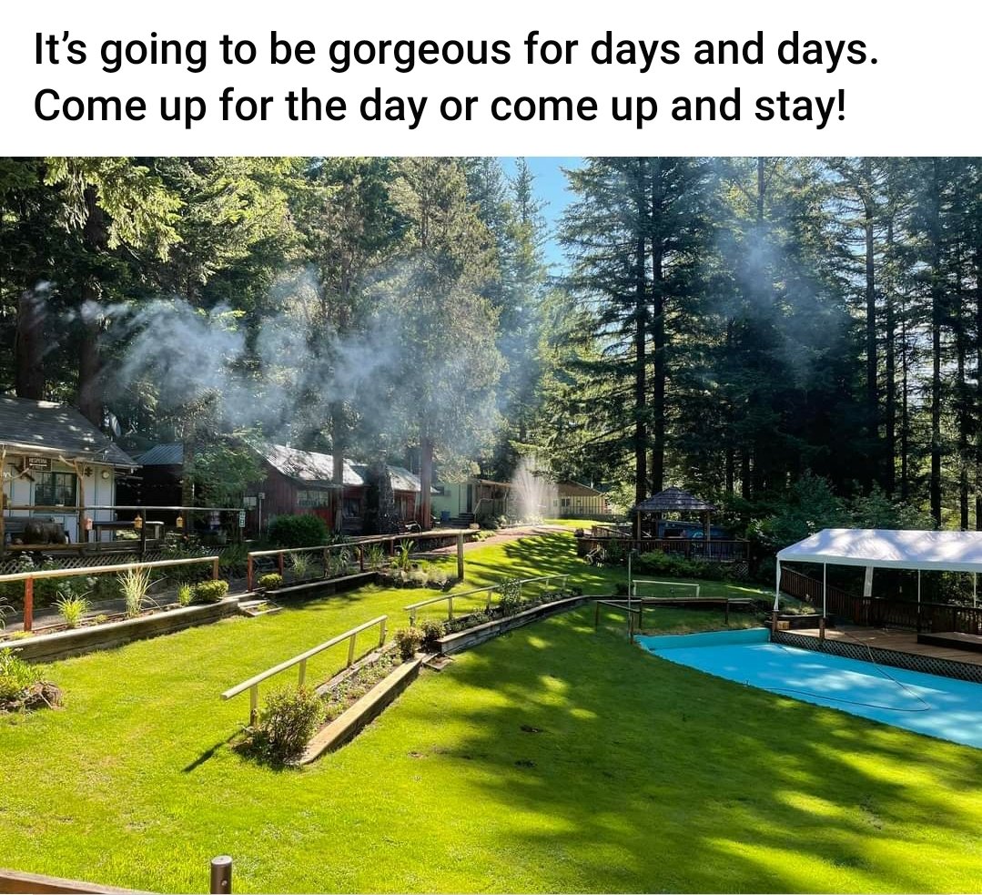SerenityMount's tweet photo. Looking at some fine weather for the next few days. We're open, come visit and share our patch of heaven. #sunnydays #smr #aanr #aanr-nw #skinnydip #daytrip (Wood smoke during the am keep some of our members warm until it heats up.)🌞🌻🕶😎 https://t.co/uxIrAu3s2g