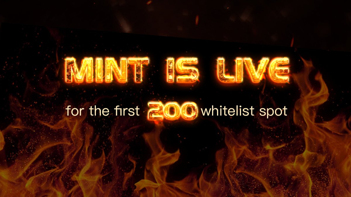 MINT IS LIVE 🎉
for the first 200 whitelist members⚪
Follow the steps below to complete your minting⬇️
1. Click on our website:burnft.io🌐
2. connect your wallet.🦊
3. Enter 2 NFT's address&amp;TokenID, which must be from 2 DIFFERENT collection👫
4. Start to burn🔥