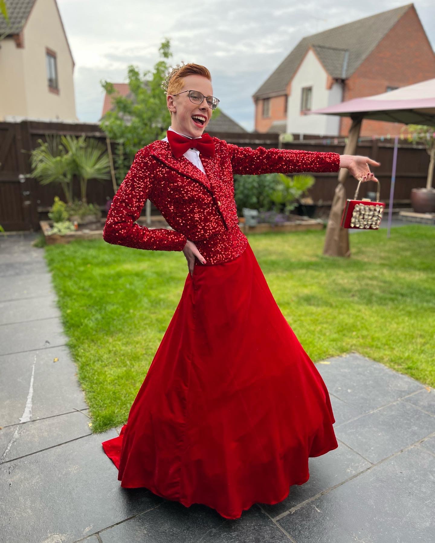 Korban Green, wearing a tuxedo-ballgown to prom.