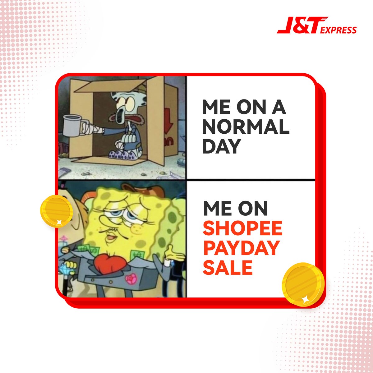 jntexpressph's tweet photo. Yung tag-tipid ka araw-araw pero sa Shopee Payday Sale all out ka! 😁🤑

#ExpressYourOnlineBusiness
#jntexpress https://t.co/7t0NtU2p67