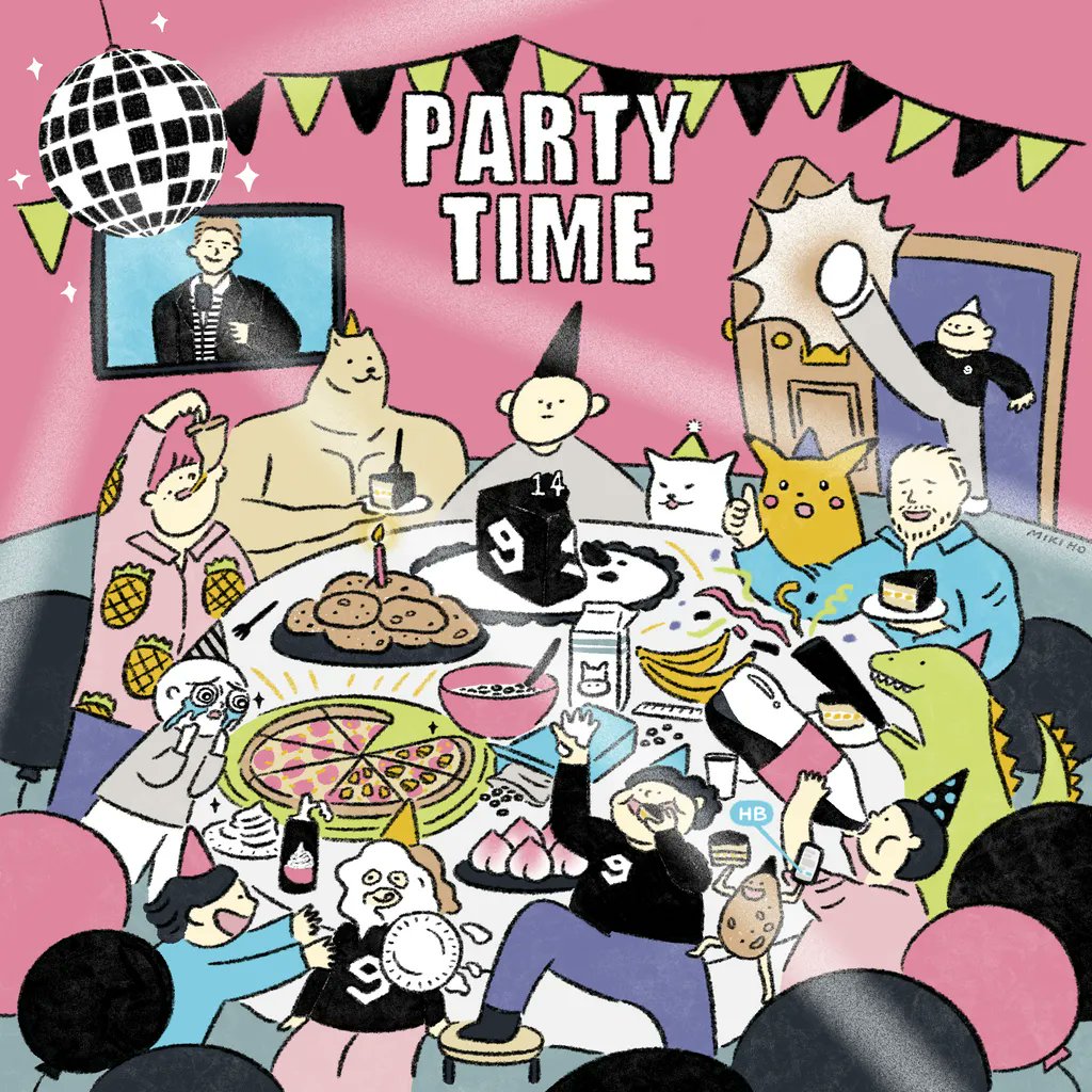 9GAG's tweet photo. Yup, this is exactly what’s happening at our birthday party🥳 
Thanks mikihoooo (IG) for the illustration!

#14YearsOf9GAG #9GAGAnniversary https://t.co/vwTsecdvER