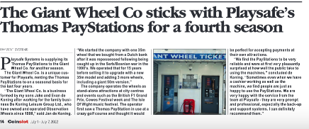 Thanks to <a href="/coinslot777/">Coinslot777</a> for this excellent article on our customer The Giant Wheel Co, which rents our Thomas Paystations seasonally. Read in full here playsafe.systems/news/the-wheel…