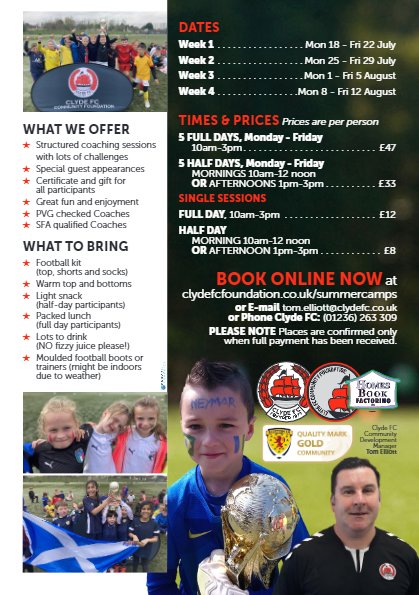 ClydeFoundation's tweet image. We are delighted to announce that any boy or girl attending any of our summer camps this year will receive a @ClydeFC  FREE season ticket for 2022 / 2023 SPFL matches. @SPFLTrust @spfl @ChrystonPrimary @SteppsPrimary @StJosephsPrima2 @HomesBook @AuchinlochPrim1 @GartcoshPS
