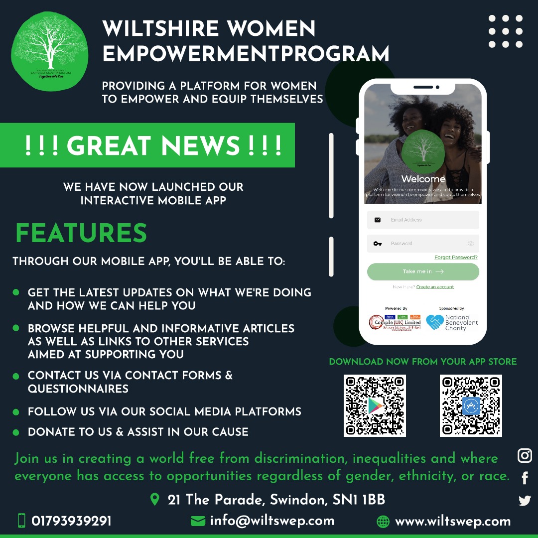 wiltshire_women's tweet image. Our #interactivemobileapp is ready. Thanks to National Benevolent Trust for funding the development of our application. Download the application from Google Play App  play.google.com/store/apps/det…
And Apple iTunes  apps.apple.com/us/app/wiltswe…
 #reachingcommunities #swindon #wiltshire #WWEP