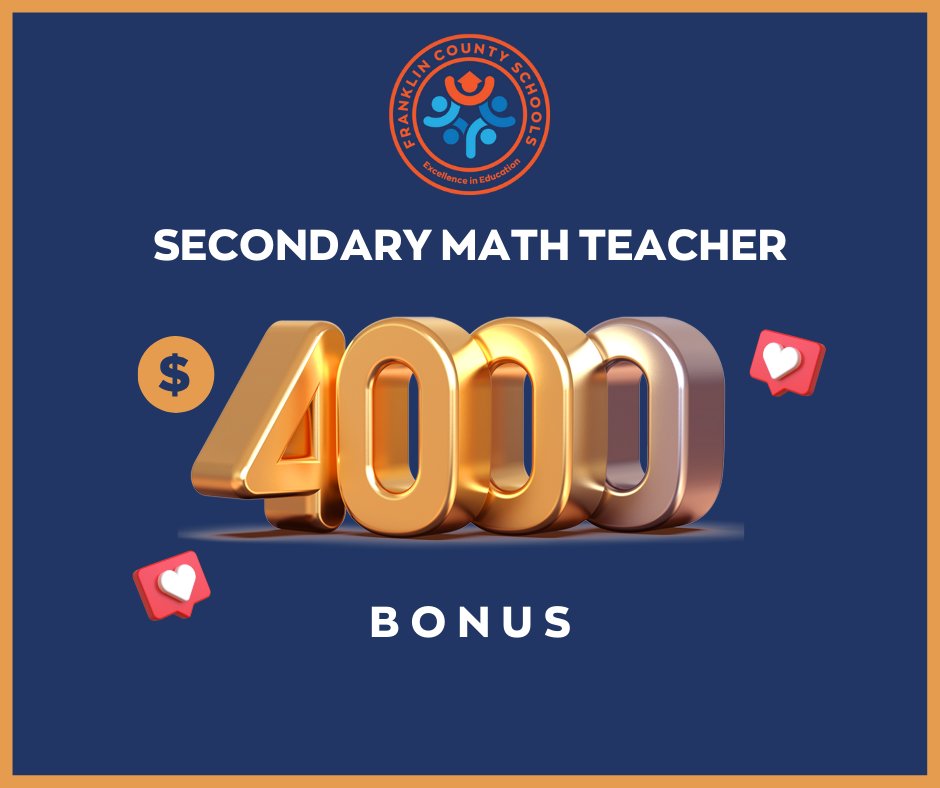 FCSchoolsNC's tweet image. Yes, that is correct. Franklin County Schools BOE approves a $4,000 bonus for new and returning secondary math teachers.
Employees must be assigned to teach math at the secondary level in PowerSchool.
1/3