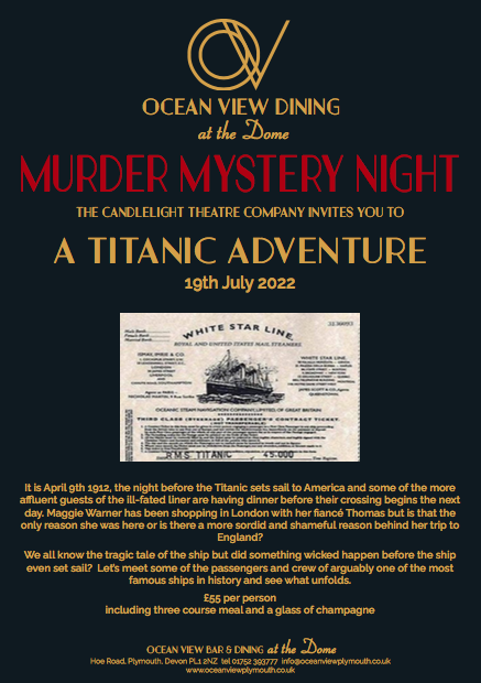 felicityduke's tweet photo. Could there be a more evocative setting for "A Titanic Adventure" Murder Mystery evening than the opulently glamorous art-deco inspired interiors of @OceanViewPlym - check in on 19th July 2022 for a night of fabulous food and entertainment #Plymouth #oceanviewdining https://t.co/CFoNCekrdb
