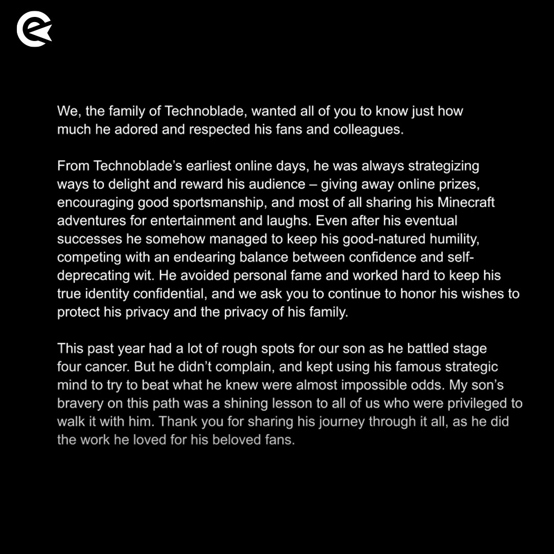 earlygamegg's tweet photo. Rest In Peace - #Minecraft YouTuber Technoblade has sadly passed away, after his long battle with cancer. 😢 https://t.co/MycUc58EPb