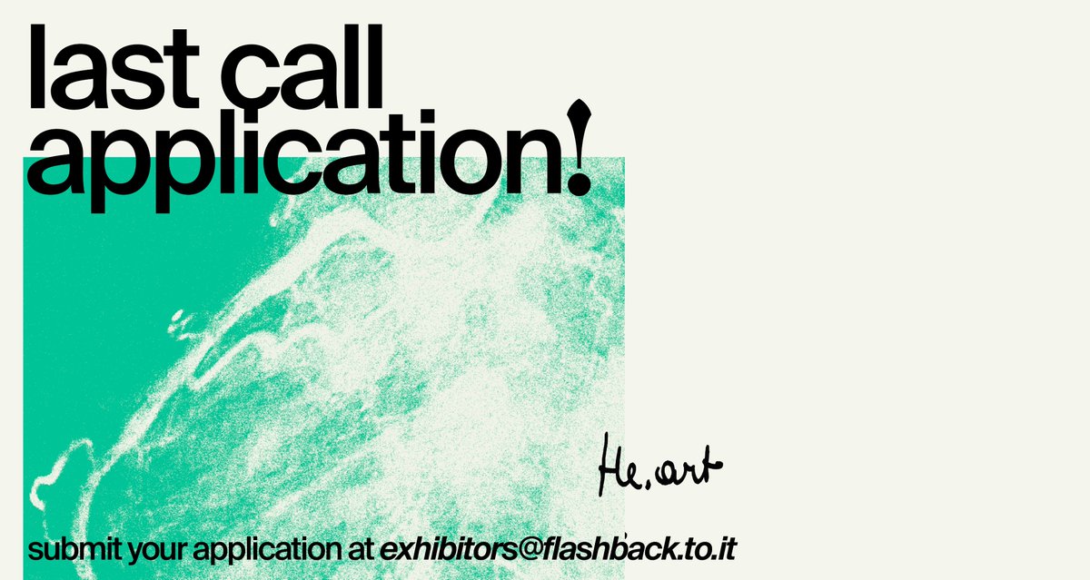 Ultima chiamata per le GALLERIE che vogliono partecipare alla decima edizione di 𝐹𝑙𝑎𝑠ℎ𝑏𝑎𝑐𝑘, 𝑙’𝑎𝑟𝑡𝑒 𝑒̀ 𝑡𝑢𝑡𝑡𝑎 𝑐𝑜𝑛𝑡𝑒𝑚𝑝𝑜𝑟𝑎𝑛𝑒𝑎: 𝐅𝐥𝐚𝐬𝐡𝐛𝐚𝐜𝐤 𝐀𝐫𝐭 𝐅𝐚𝐢𝐫.
Mancano pochi giorni per inviare la DOMANDA DI PARTECIPAZIONE > bit.ly/3yx0aqf